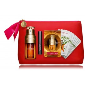 Clarins Double Serum komplekts sievietēm (30 ml sejas serums + 7 x 0,9 ml acu serums + 3 ml skropstu tuša + maciņš)