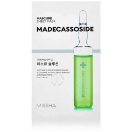 Missha Mascure Rescue Solution Sheet Mask nomierinoša un mitrinoša lokšņu sejas maska ​​ar centellas ekstraktu