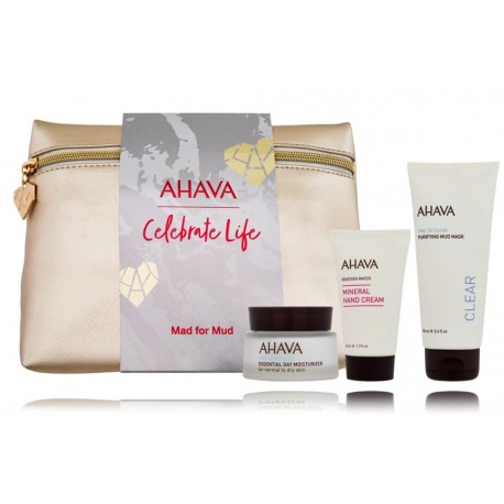 Ahava Mad for Mud Set komplekts (50 ml mitrinātājs + 100 ml maska ​​+ 40 ml krēms + kosmētikas maciņš)