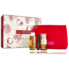 Clarins Double Serum Eye Collection komplekts (20 ml. serums + 3 ml. skropstu tuša + 50 ml. attīrošā eļļa + maciņš)