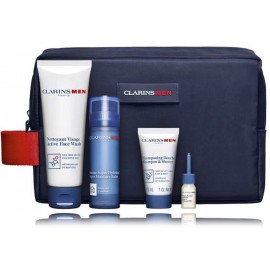 Clarins Men набор (гель для умывания 125 мл + бальзам для лица 50 мл + шампунь 30 мл + масло 3 мл + косметичка)