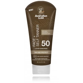 Australian Gold Face+ Self Tanner Sunscreen Lotion SPF50 saules aizsarglosjons sejai ar pašiedeguma pigmentiem