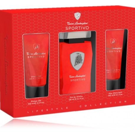 Lamborghini Sportivo komplekts vīriešiem (EDT 125 ml. + 100 ml. dušas želeja + 100 ml. balzams pēc skūšanās)